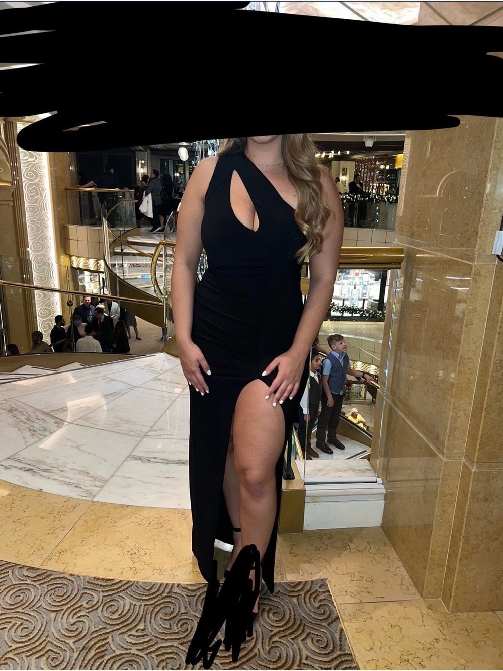 Fashion Nova Black One-Shoulder Maxi Dress with Thigh Slit